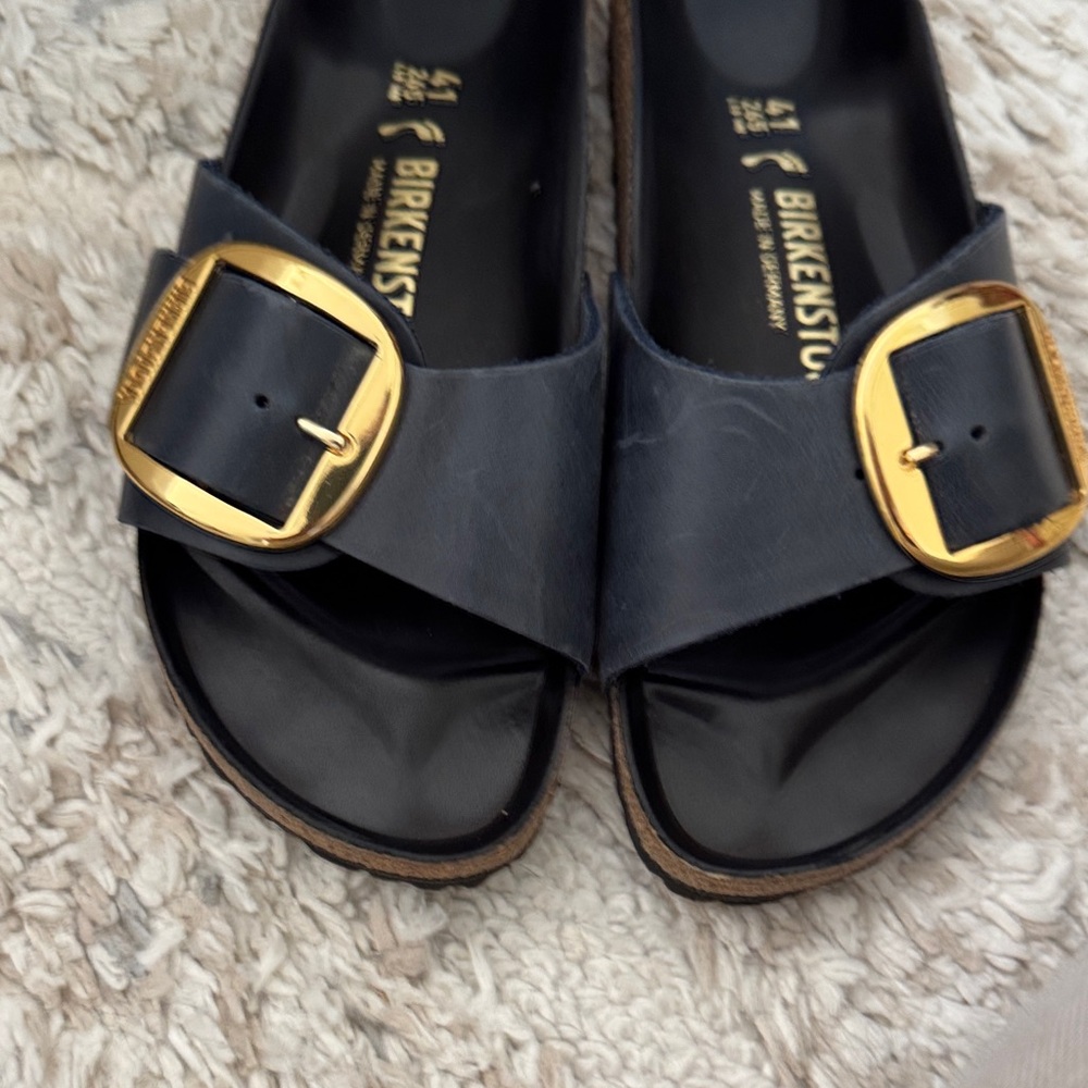 Birkenstock Navy Sandals with Gold Buckle - Picture 3 of 3